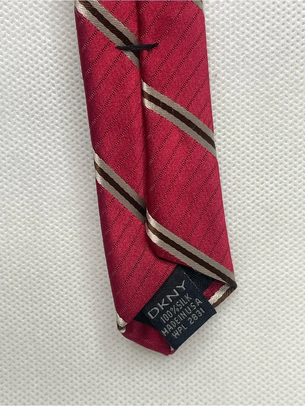 DKNY Champagne Gold Striped Burgundy Red Tie Classic Preppy Necktie Formal USA
